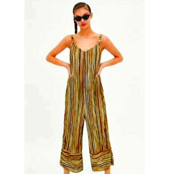 Zara Pants - Zara Trafaluc Striped Pleated Pant Romper Brown S